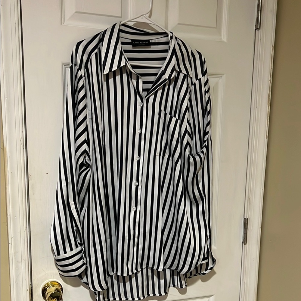 Lane Bryant Black and White Striped Shirt